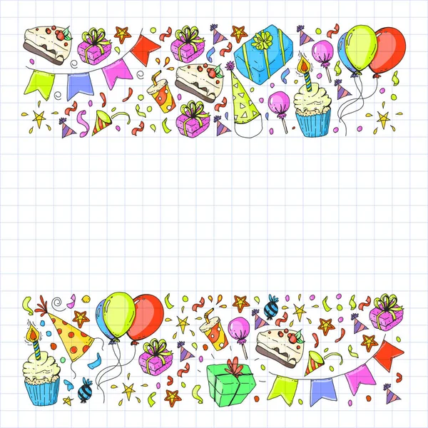 Fiesta de cumpleaños. Patrón para invitaciones, banners, plantillas . — Vector de stock