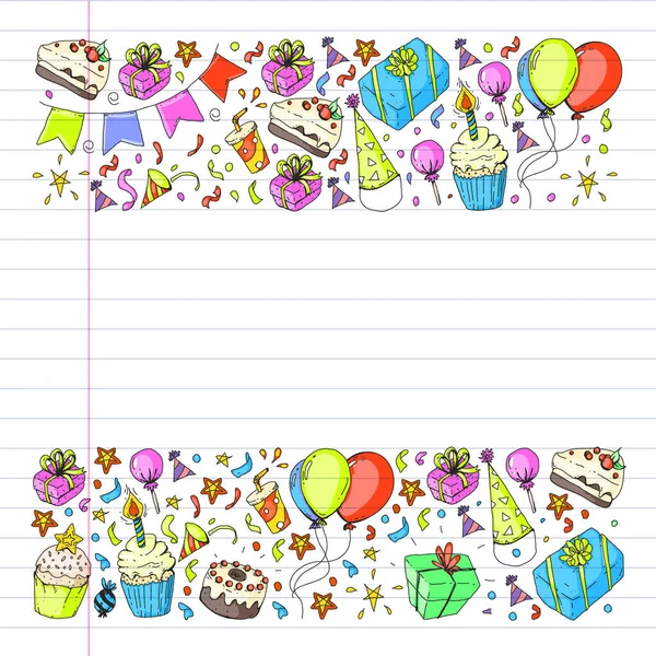 Birthday party. Pattern for invitations, banners, templates. — Stock Vector