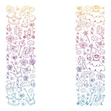 Küçük kızlar için Prenses Doğum günü partisi. Anaokulu, okul çocukları resim. Resimde Kalesi, Peri, elbise, taç olan çocuklar için.