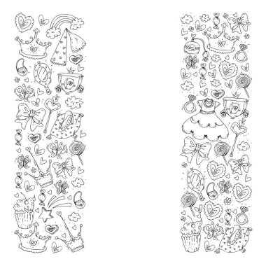 Küçük kızlar için Prenses Doğum günü partisi. Anaokulu, okul çocukları resim. Resimde Kalesi, Peri, elbise, taç olan çocuklar için.