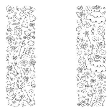 Küçük kızlar için Prenses Doğum günü partisi. Anaokulu, okul çocukları resim. Resimde Kalesi, Peri, elbise, taç olan çocuklar için.