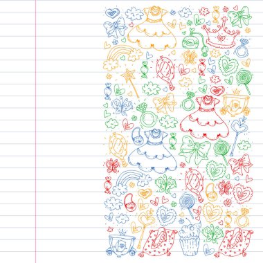 Küçük kızlar için Prenses Doğum günü partisi. Anaokulu, okul çocukları resim. Resimde Kalesi, Peri, elbise, taç olan çocuklar için.