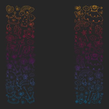 Küçük kızlar için Prenses Doğum günü partisi. Anaokulu, okul çocukları resim. Resimde Kalesi, Peri, elbise, taç olan çocuklar için.