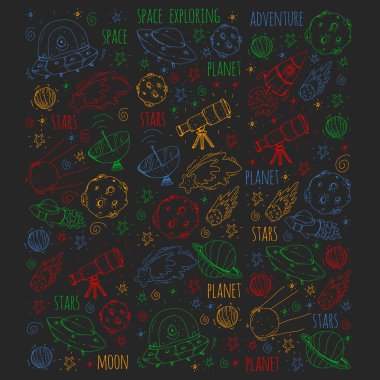 Uzay vektör çizim. Bilim, teknoloji desen. Roket ve uzay.