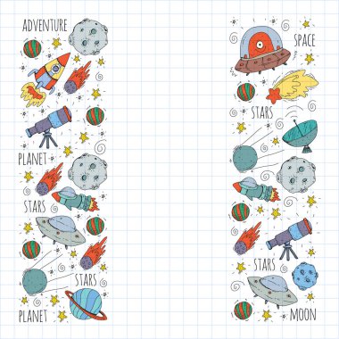 Uzay vektör çizim. Bilim, teknoloji desen. Roket ve uzay.