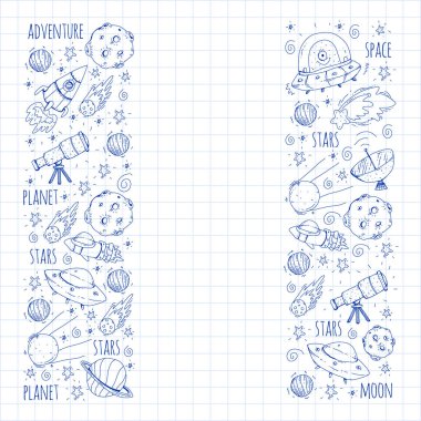 Uzay vektör çizim. Bilim, teknoloji desen. Roket ve uzay.