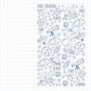 Uzay vektör çizim. Bilim, teknoloji desen. Roket ve uzay.