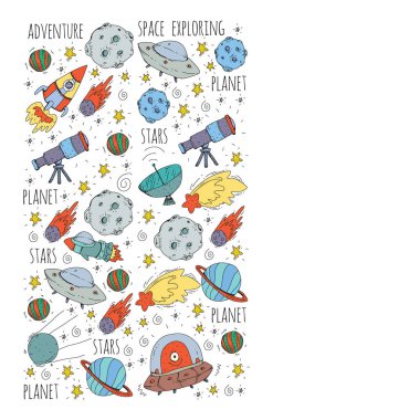 Uzay vektör çizim. Bilim, teknoloji desen. Roket ve uzay.