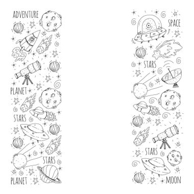 Uzay vektör çizim. Bilim, teknoloji desen. Roket ve uzay.