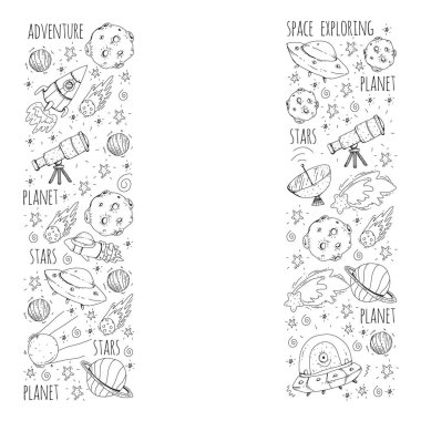 Uzay vektör çizim. Bilim, teknoloji desen. Roket ve uzay.