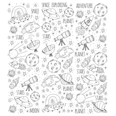 Uzay vektör çizim. Bilim, teknoloji desen. Roket ve uzay.