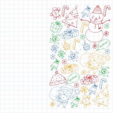 Noel kış partisi. Yeni Yılınız Kutlu Olsun. Şakrak kuşu, Noel Baba, kardan adam, geyik. Hediyeler ve şeker.