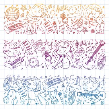 Çocuklar müzik çalın. Müzik eğitimi, tiyatro, okul.