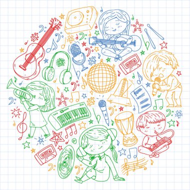 Çocuklar müzik çalın. Müzik eğitimi, tiyatro, okul.