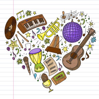 Posterler, afişler için müzik desen. Müzik Festivali, karaoke, disko, rock.