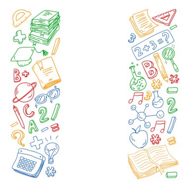 Okul konseptine geri dönelim. Eğitim, öğrenme, açık kitap, bilgi. Modern eğitim şablonu tasarımı.