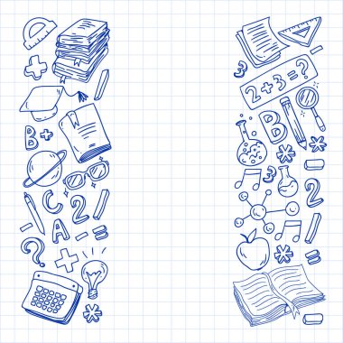 Okul konseptine geri dönelim. Eğitim, öğrenme, açık kitap, bilgi. Modern eğitim şablonu tasarımı.