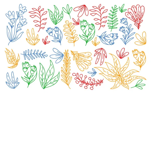 Hand vector drawn floral, leaves elements. Pattern for logo, greeting card, wedding design. — Stock Vector
