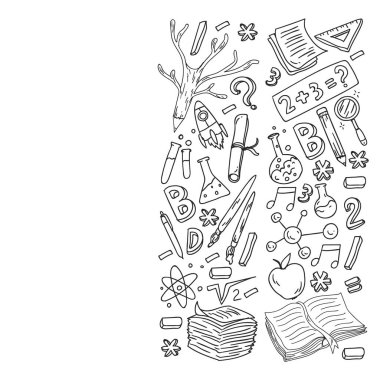 Okul konseptine geri dönelim. Eğitim, öğrenme, açık kitap, bilgi. Modern eğitim şablonu tasarımı.