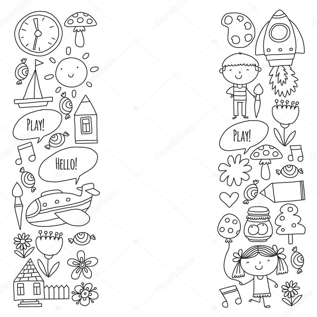 Vector pattern with little children. Kindergarten, play and grow together.