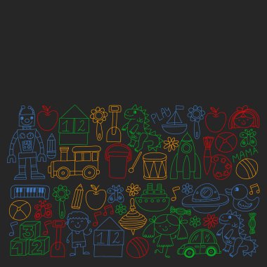 Anaokulu anaokulu çocukları. Çocuklar stil vektör modeli çiziyor. Birlikte büyümeyi öğrenin..