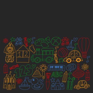 Anaokulu anaokulu çocukları. Çocuklar stil vektör modeli çiziyor. Birlikte büyümeyi öğrenin..