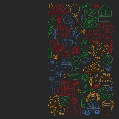 Anaokulu anaokulu çocukları. Çocuklar stil vektör modeli çiziyor. Birlikte büyümeyi öğrenin..