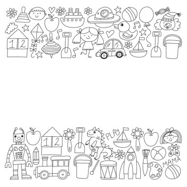 Anaokulu anaokulu çocukları. Çocuklar stil vektör modeli çiziyor. Birlikte büyümeyi öğrenin..