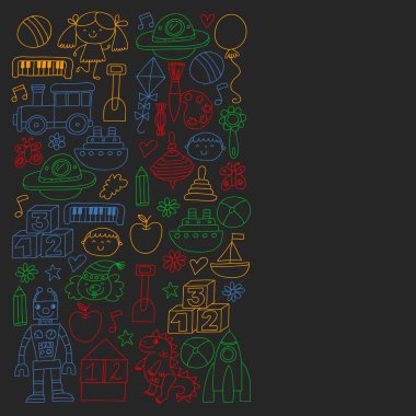 Anaokulu anaokulu çocukları. Çocuklar stil vektör modeli çiziyor. Birlikte büyümeyi öğrenin..