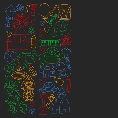 Anaokulu anaokulu çocukları. Çocuklar stil vektör modeli çiziyor. Birlikte büyümeyi öğrenin..