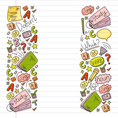 İngilizce kursları. İngilizce öğrenmedoodle vektör kavramı illüstrasyon.