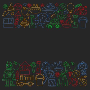 Anaokulu anaokulu çocukları. Çocuklar stil vektör modeli çiziyor. Birlikte büyümeyi öğrenin..