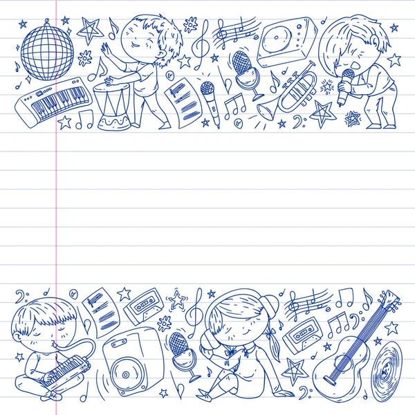 Çocuklar müzik çalın. Müzik eğitimi, tiyatro, okul.