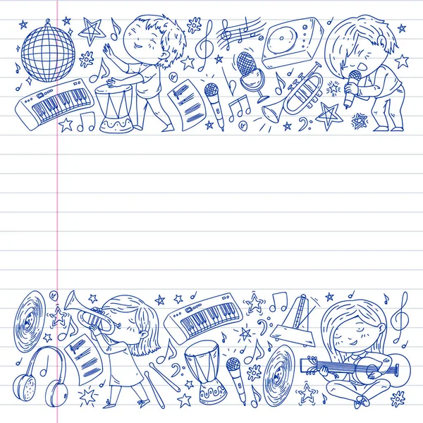 Çocuklar müzik çalın. Müzik eğitimi, tiyatro, okul.