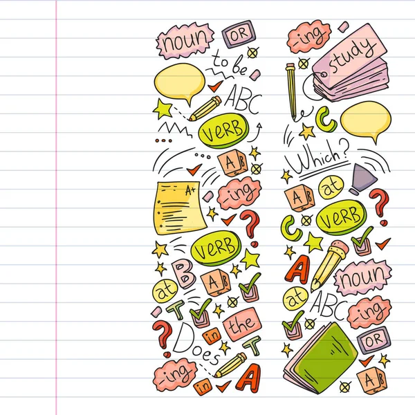 Cursos de inglês. Doodle vector concept ilustração da aprendizagem da língua inglesa . —  Vetores de Stock