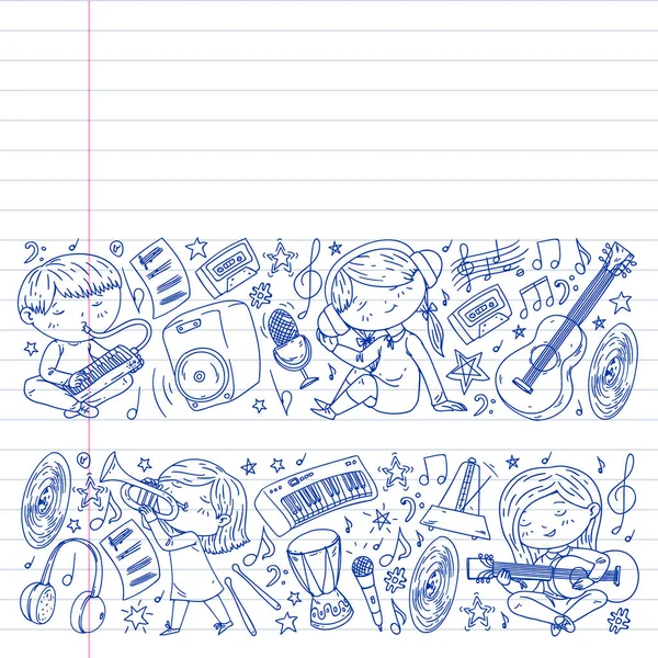 Çocuklar müzik çalın. Müzik eğitimi, tiyatro, okul.