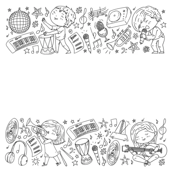 Çocuklar müzik çalın. Müzik eğitimi, tiyatro, okul.