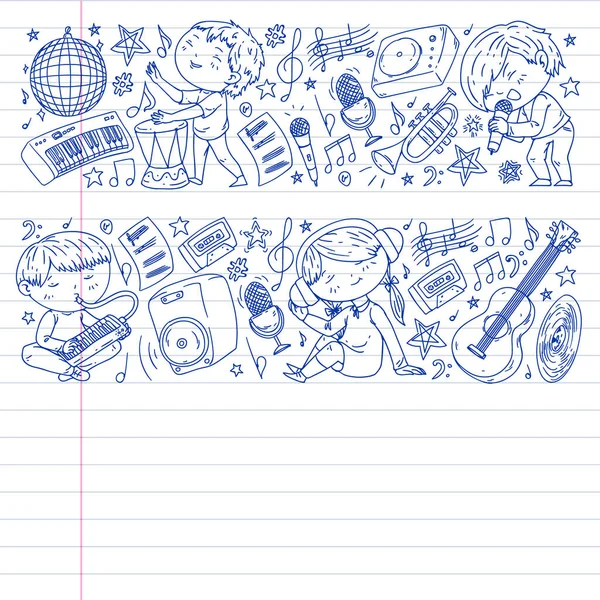 Çocuklar müzik çalın. Müzik eğitimi, tiyatro, okul.