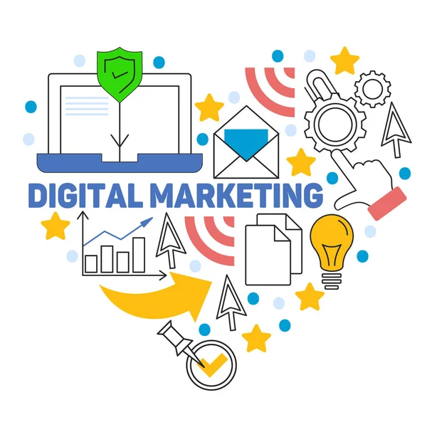 Patrón de marketing digital con iconos vectoriales. Gestión, puesta en marcha, negocios, tecnología de Internet . — Archivo Imágenes Vectoriales