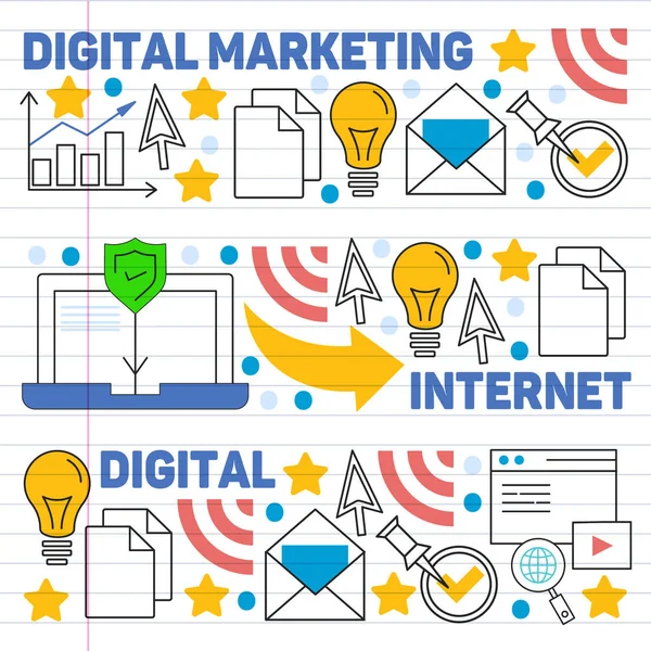 Цифровой маркетинговый шаблон с векторными значками. Управление, стартап, бизнес, интернет-технологии . — стоковый вектор