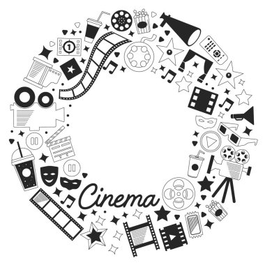 Sinema simgeleri ile vektör deseni. Sinema, Tv, patlamış mısır, video klipler, müzikal
