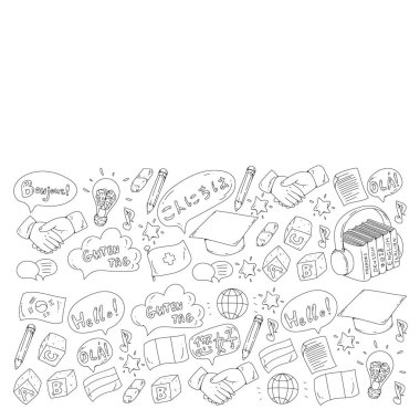 Dil sınıfı için vektör deseni, çevrimiçi kurslar. İngilizce, Arapça, İtalyanca, Japonca, İspanyolca, Çince, Almanca.