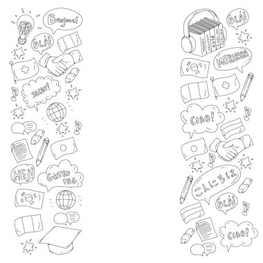 Dil sınıfı için vektör deseni, çevrimiçi kurslar. İngilizce, Arapça, İtalyanca, Japonca, İspanyolca, Çince, Almanca.