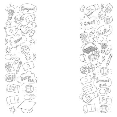 Dil sınıfı için vektör deseni, çevrimiçi kurslar. İngilizce, Arapça, İtalyanca, Japonca, İspanyolca, Çince, Almanca.