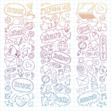 Sosyal medya, iş, yönetim vektör simgeleri. İnternet pazarlama, iletişim.