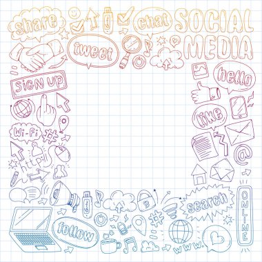 Sosyal medya, iş, yönetim vektör simgeleri. İnternet pazarlama, iletişim.