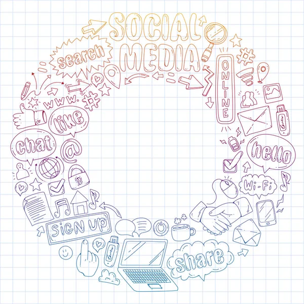 Médias sociaux, entreprises, icônes vectorielles de gestion. Marketing Internet, communications . — Image vectorielle