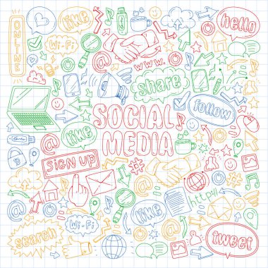 Sosyal medya, iş, yönetim vektör simgeleri. İnternet pazarlama, iletişim.