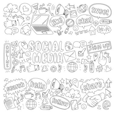 Sosyal medya, iş, yönetim vektör simgeleri. İnternet pazarlama, iletişim.