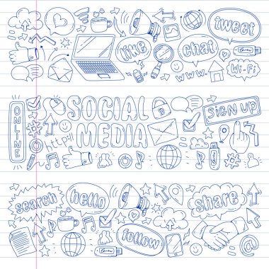 Sosyal medya, iş, yönetim vektör simgeleri. İnternet pazarlama, iletişim.